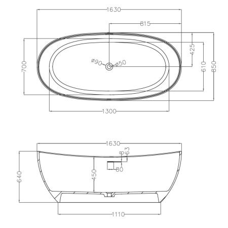 Ванна из искусственного камня Abber Stein AS9615-1.6 165х85 отдельностоящая овальная с ножками