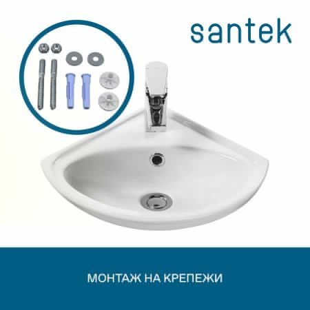 Раковина из сантехнического фарфора Santek Ирис 1WH110514 40х40 подвесная цвет белый 1 отверстие под смеситель