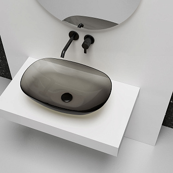 Раковина из полиэфирной смолы Vincea VBS-6T12B 54х36 накладная цвет черный прозрачный без отверстий под смеситель