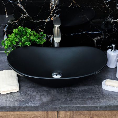 Раковина из сантехнического фарфора Melana 7811AMB-805 60х40 накладная цвет черный без отверстий под смеситель