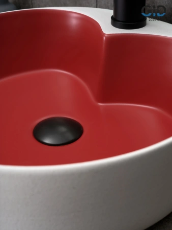 Раковина керамическая Gid Esfera 52237 40х40 накладная цвет белый/красный 1 отверстие под смеситель