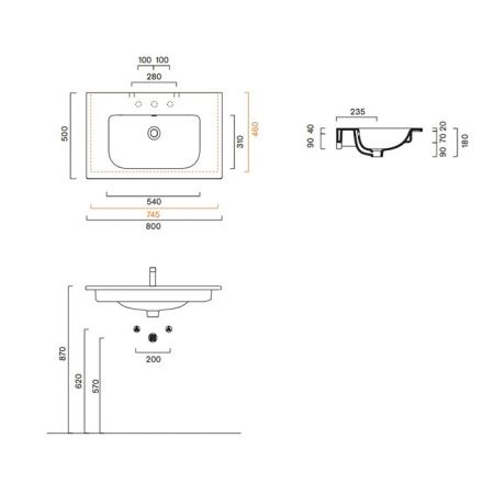 Раковина керамическая Catalano Italy 720810001 80 см подвесная цвет белый без отверстий под смеситель