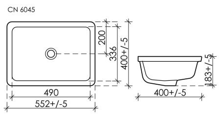 Раковина из сантехнического фарфора Ceramica Nova ELEMENT CN6045 60х40 встраиваемая цвет белый без отверстий под смеситель