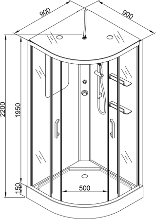 Душевая кабина AvaCan A09GM 90х90 четверть круга с крышей ориентация универсальная