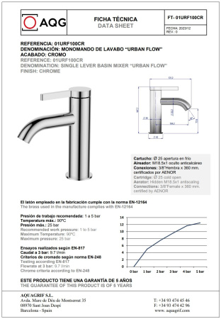 Смеситель AQG Urban Flow 01URF100CR на раковину хром