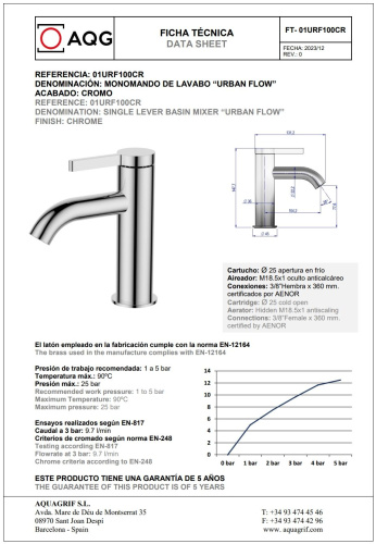 Смеситель AQG Urban Flow 01URF100CR на раковину хром - фото 2