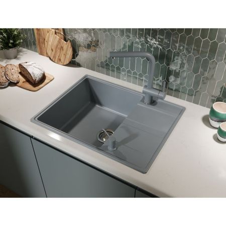 Кухонная мойка Grandex Aqua 600312 65х50 цвет серый поверхность матовая