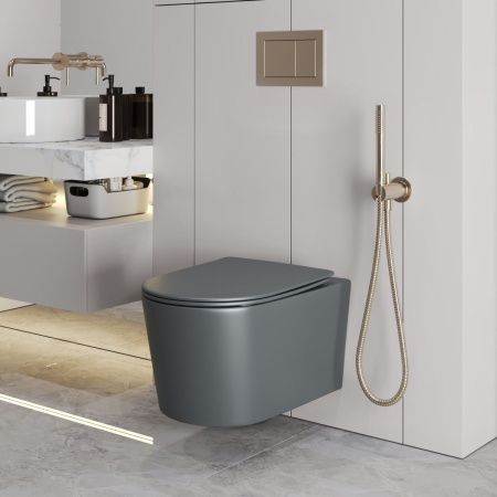 Унитаз подвесной Grossman Торнадо GR-4499GMSQ серый с сиденьем микролифт безободковый смыв торнадо