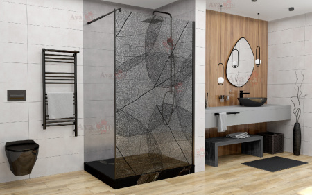 Душевая перегородка AvaCan MB120 120х200 стекло с рисунком профиль черный