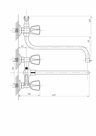 Смеситель для ванны и душа FAUZT FZs-511-17 настенный хром