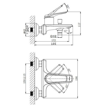 Смеситель для ванны Rush Nevis NE1735-44 настенный хром