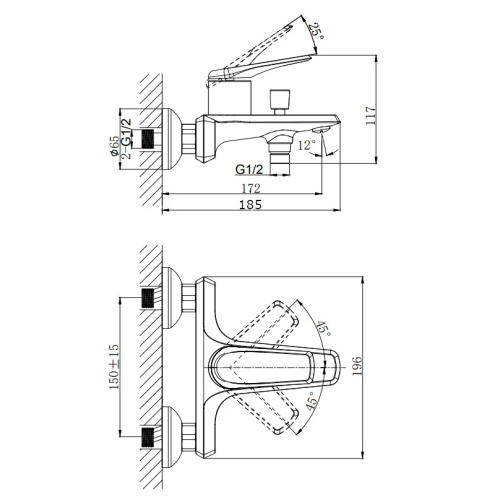 Смеситель для ванны Rush Nevis NE1735-44 настенный хром - фото 2