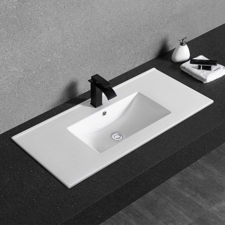 Раковина из сантехнического фаянса CeramaLux YJ803-100 100х40 встраиваемая цвет белый 1 отверстие под смеситель