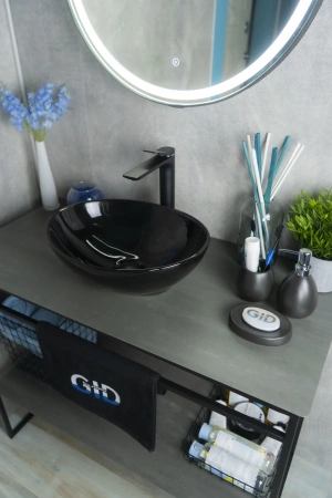 Раковина керамическая Gid Esfera 52231 41х34 накладная цвет черный глянцевый без отверстий под смеситель