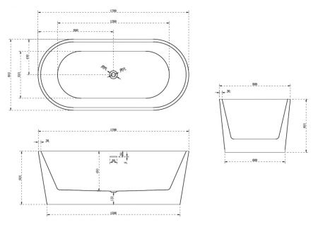 Ванна акриловая Abber AB9209MB 170х80 отдельностоящая овальная с каркасом