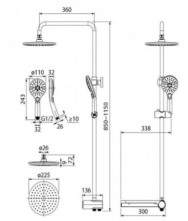 Душевая стойка Iddis Ray RAYSW3Fi76 настенная цвет белый