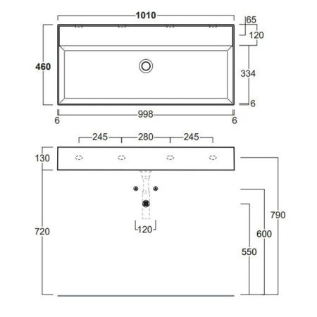 Раковина из сантехнического фарфора Simas Agile AG101 bi*0 100 см подвесная цвет белый без отверстий под смеситель