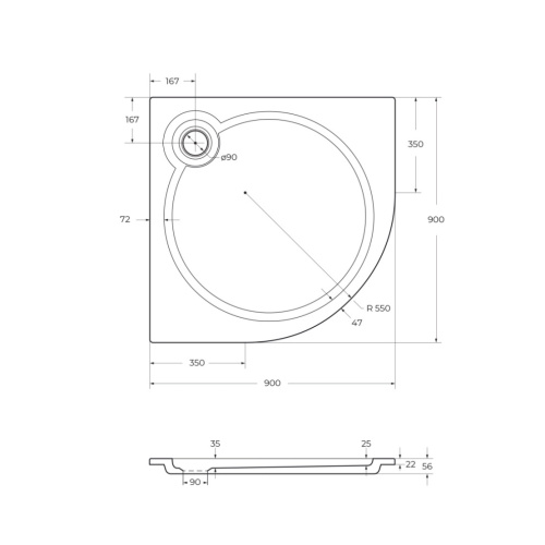 Душевой поддон Cezares TRAY-S-R-90-550-56-W 90х90 искусственный мрамор белый - фото 2