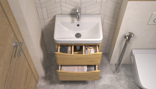 Тумба под раковину Velvex CLAY 370 49х34х49 подвесная цвет рустик соломенный - фото 5