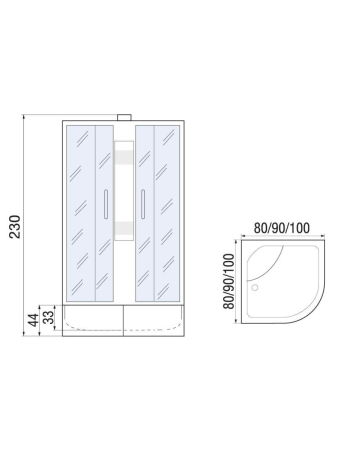 Душевая кабина River NARA 10000006204 90х90 четверть круга без крыши ориентация универсальная