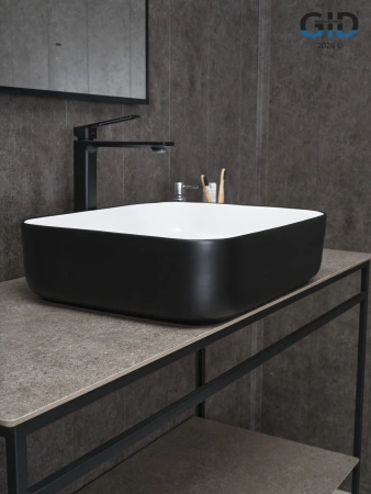 Раковина керамическая Gid Geométrico 52205 50х40 накладная цвет белый/черный без отверстий под смеситель