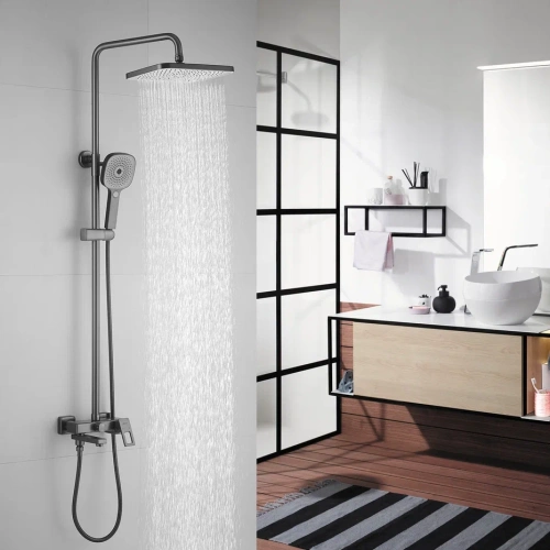 Душевая стойка Shevanik S8236T настенная цвет оружейная сталь - фото 4