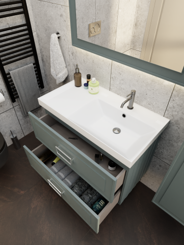 Тумба с раковиной La Fenice Cubo TWIN NFNC-01-CUB-G-90-2-3-90-2R 101х62х49 подвесная цвет серо-зеленый - фото 5