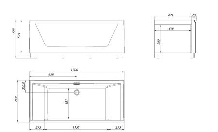 Ванна акриловая Aima Design NEO 01нео1775с1с 170х75 отдельностоящая прямоугольная с каркасом