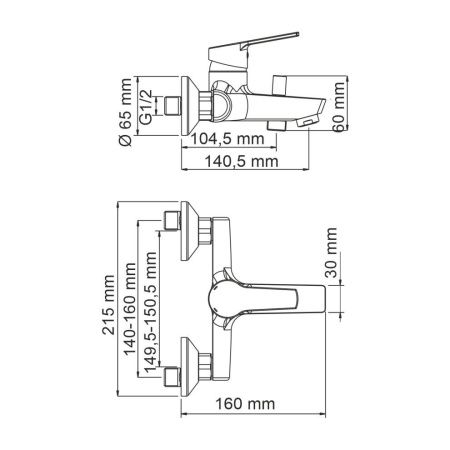 Смеситель для ванны Wasserkraft Rhin 4400 4401 настенный хром