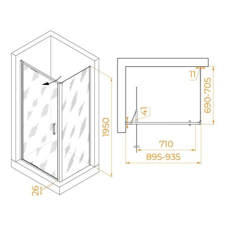 Душевой уголок RGW Stilvoll 703214597-11 90х70 стекло прозрачное профиль хром без поддона