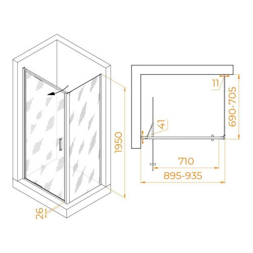 Душевой уголок RGW Stilvoll 703214597-11 90х70 стекло прозрачное профиль хром без поддона - фото 5