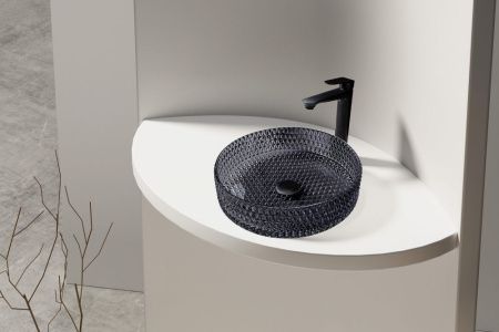 Раковина стеклянная Abber GLAS AK2301B 40х40 накладная цвет черный без отверстий под смеситель