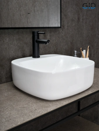 Раковина керамическая Gid Geométrico 51219 40х40 накладная цвет белый 1 отверстие под смеситель