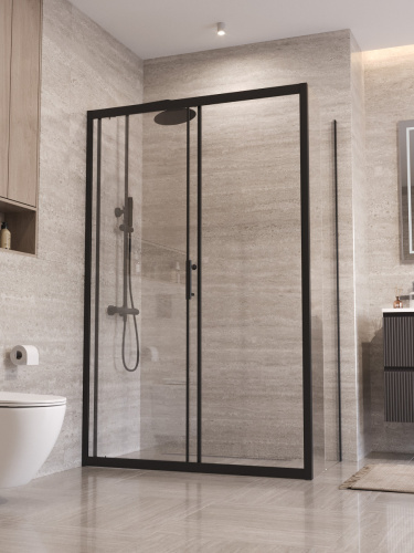 Душевой уголок BelBagno UNO-195 UNO-195-AH-1-130/80-C-NERO 130х80 стекло прозрачное профиль черный без поддона - фото 2