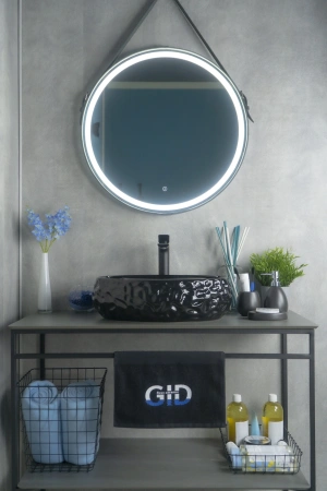 Раковина керамическая Gid Lago 52232 48х34 накладная цвет черный глянцевый без отверстий под смеситель