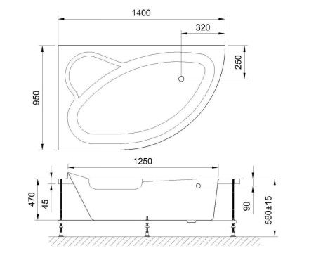 Ванна акриловая гидромассажная Royal Bath ALPINE RB819103DL-L 140х95 пристенная асимметричная с каркасом