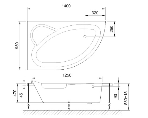 Ванна гидромассажная Royal Bath ALPINE RB819103ST-L 140х95 пристенная угловая асимметричная - фото 2