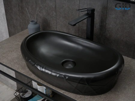 Раковина керамическая Gid Creativo 53357 60х40 накладная цвет черный без отверстий под смеситель
