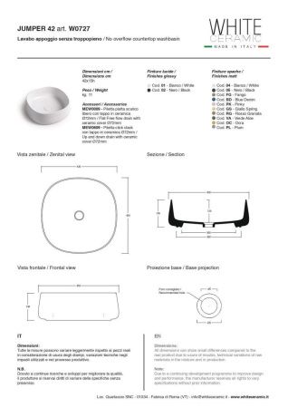 Раковина керамическая White Ceramic Jumper W072701 40х40 накладная цвет белый