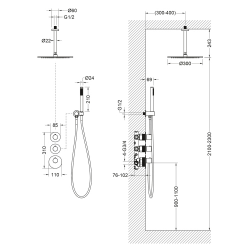 Душевая система Timo Saona SX-2370/00SM встраиваемая в стену с термостатом - фото 2