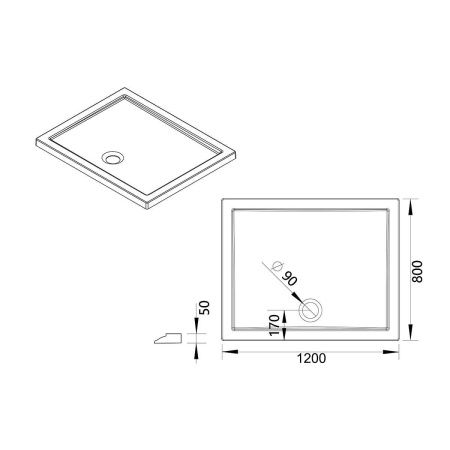 Душевой поддон акриловый Vincea H50 VST-5AR-8012 120х80 белый с каркасом