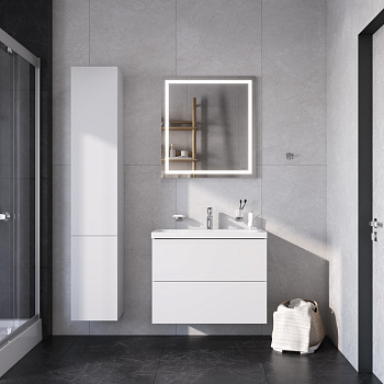 Комплект мебели: тумба 75x42x58 + раковина + смеситель + зеркало + аксессуары Am.Pm Gem BK90GA подвесной цвет белый/хром/серебристый