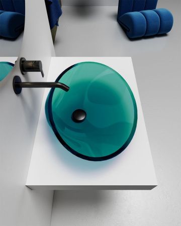 Раковина из полиэфирной смолы Abber KRISTALL AT2812Aquamarin 50х40 накладная цвет зеленый без отверстий под смеситель