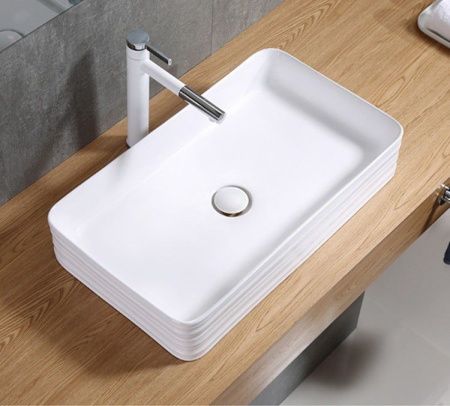 Раковина из сантехнического фаянса CeramaLux W1531-D1408 70х40 накладная цвет белый без отверстий под смеситель