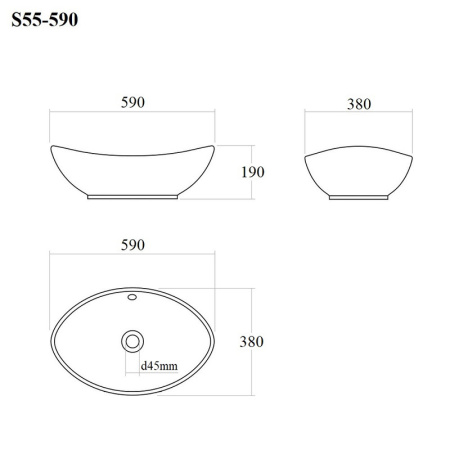 Раковина из сантехнического фарфора Bond Oval S55-590 59х38 накладная цвет белый глянцевый