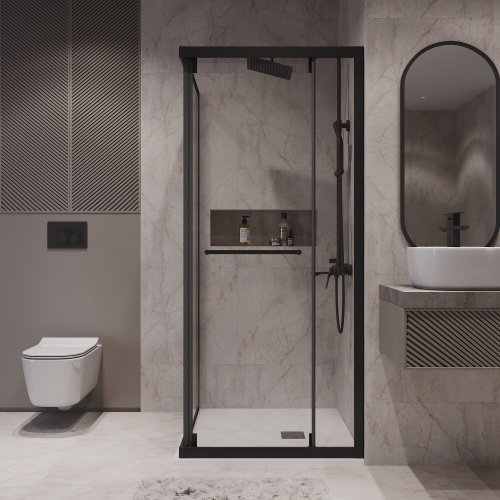 Душевой уголок Niagara Nova NG-6835-34BLACK 100х100 стекло прозрачное профиль черный матовый без поддона - фото 4