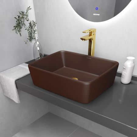 Раковина из сантехнического фаянса Grossman Color GR-3016BRM 50х40 накладная цвет коричневый без отверстий под смеситель