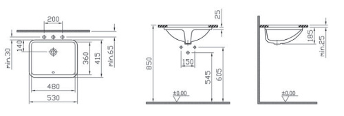 Раковина Vitra S50 53 см 5339B003-0012 встраиваемая цвет белый - фото 2