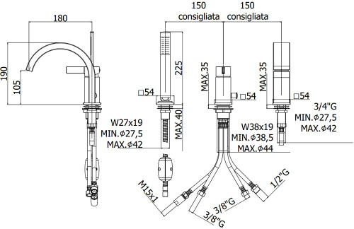 Смеситель Paffoni Rock RO040ST на борт ванны сталь - фото 2