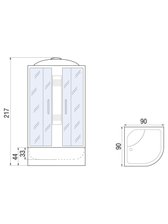 Душевая кабина River AMUR 10000001375 90х90 четверть круга с крышей ориентация универсальная